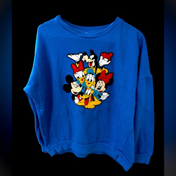 VTG Mickey Mouse/Donald Duck/Goofy Disney Embroidered Blue Sweater 90’s L - Picture 1 of 6